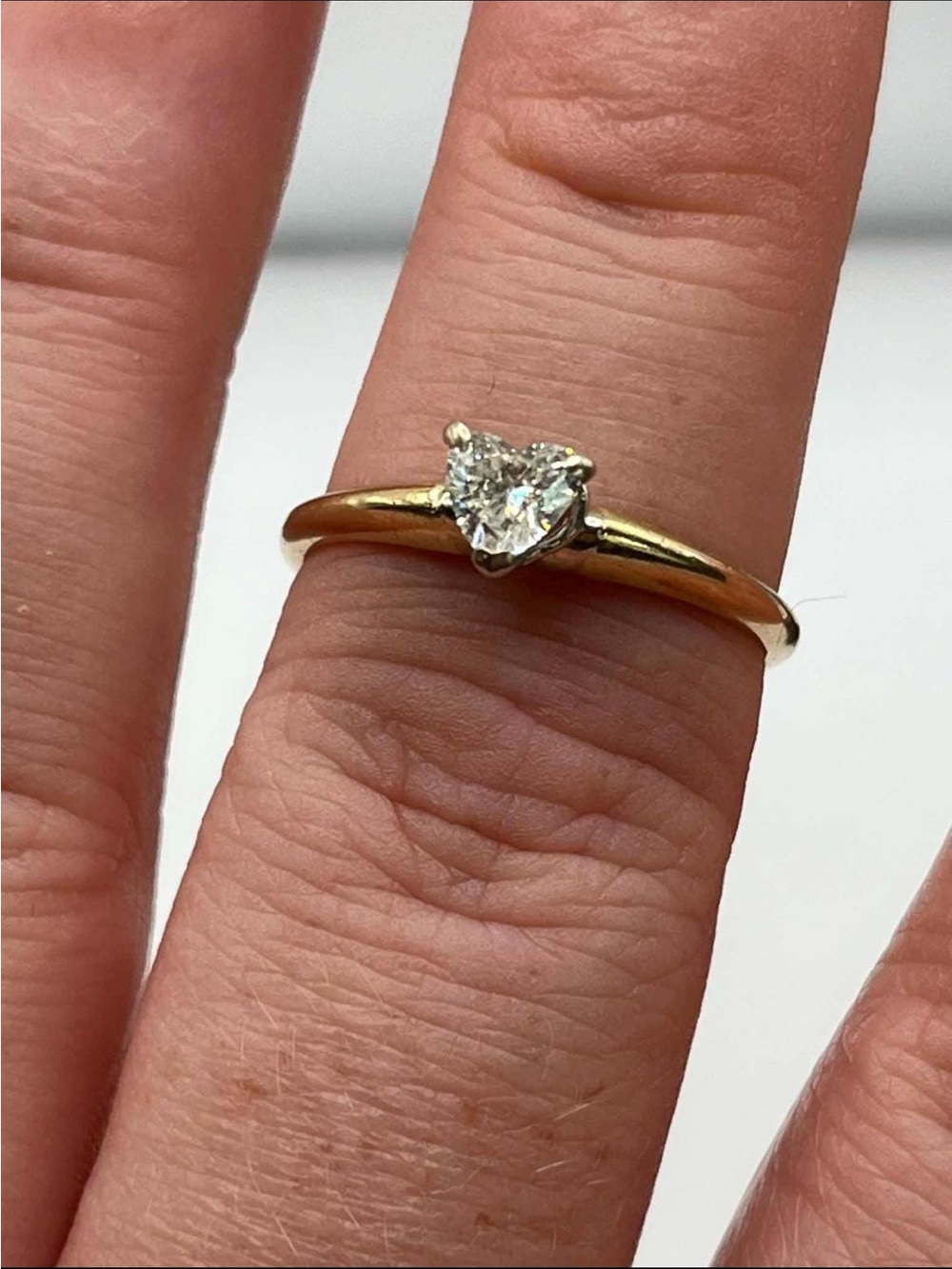 Vintage 14k Yellow Gold Heart Shaped Genuine Diamond Solitaire Ring